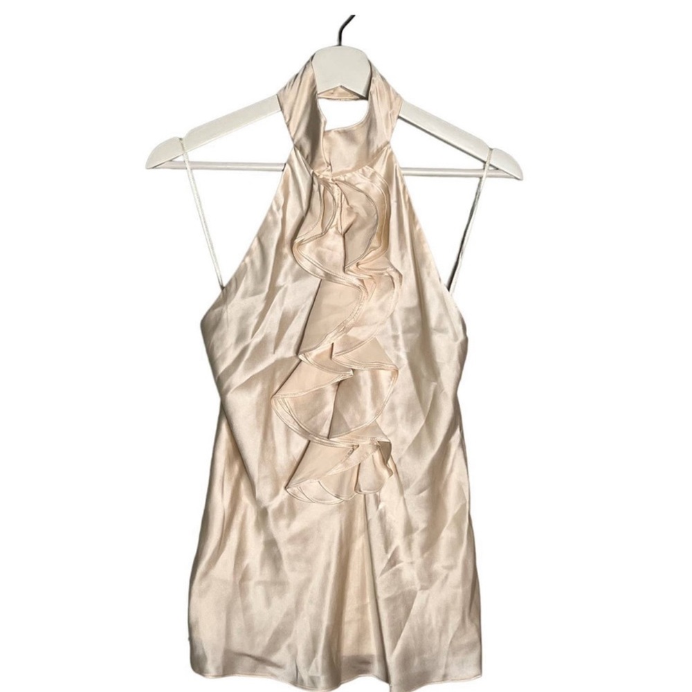 ♥️NWT Tibi GORGEOUS Nude Satin Ruffled Open Back Halter Top Size 6